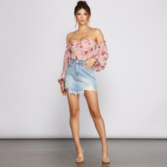 SWEET AND CHIC FLORAL CHIFFON BODYSUIT - Picture 3 of 4